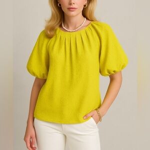 Jade Melody Tam Women’s Medium Yellow Puff Sleeve Blouse Bright Top